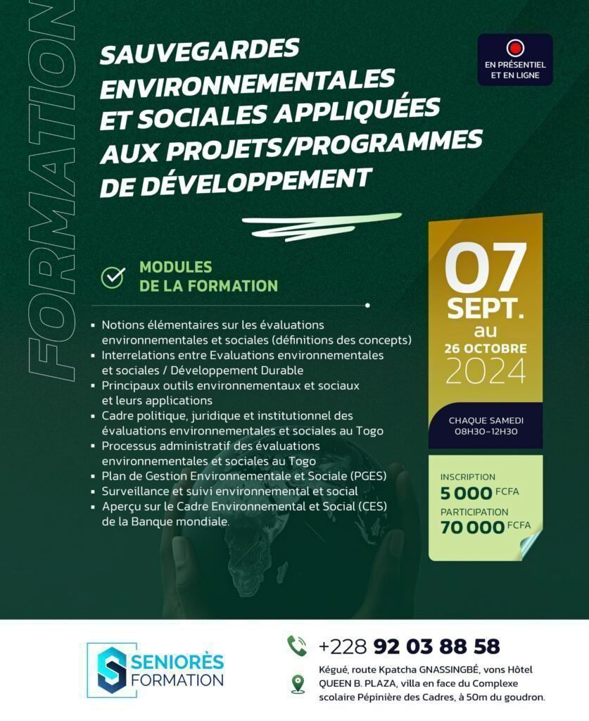 Formation en Sauvegardes Environnementales et Sociales Appliquées aux Projets