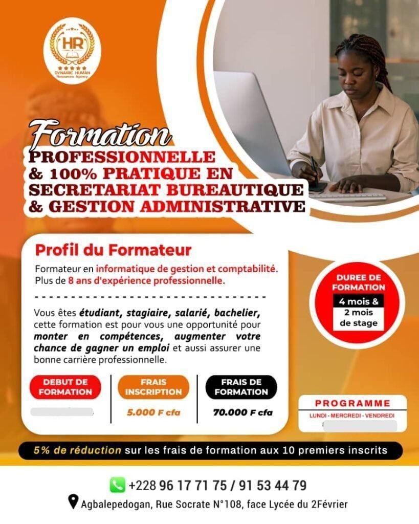 Formation professionnelle en secrétariat bureautique et gestion administrative