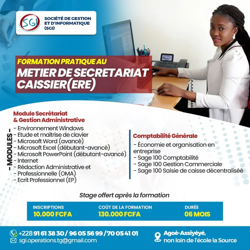 formation pratique au métier de secrétariat caissier